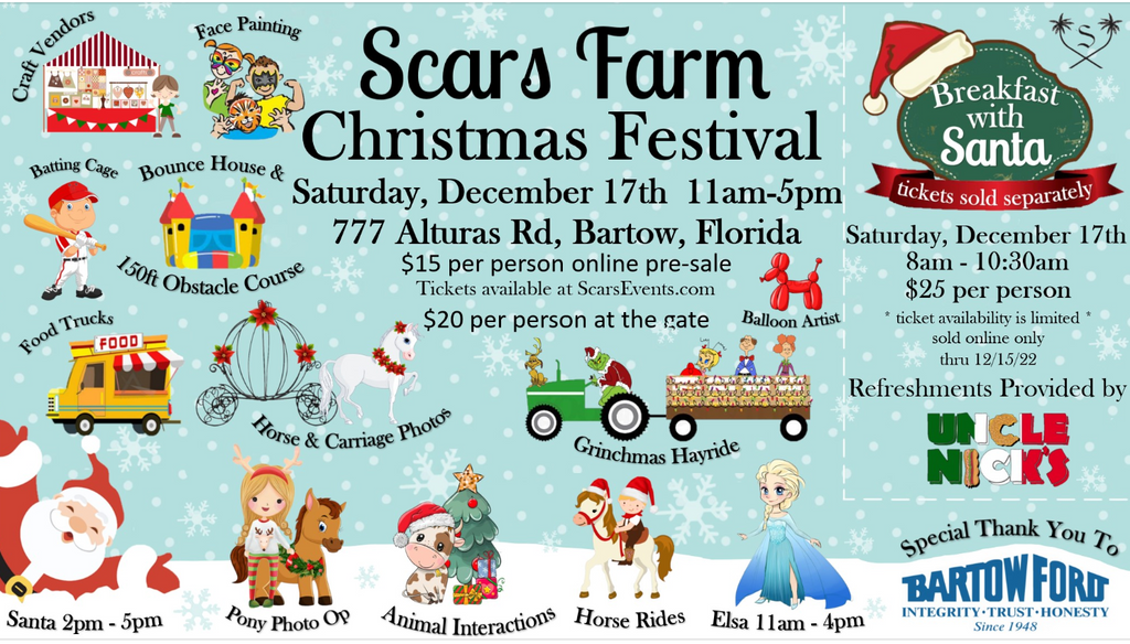 12/17/22 Christmas Festival @ Scars Farm - Bartow 11am-5pm